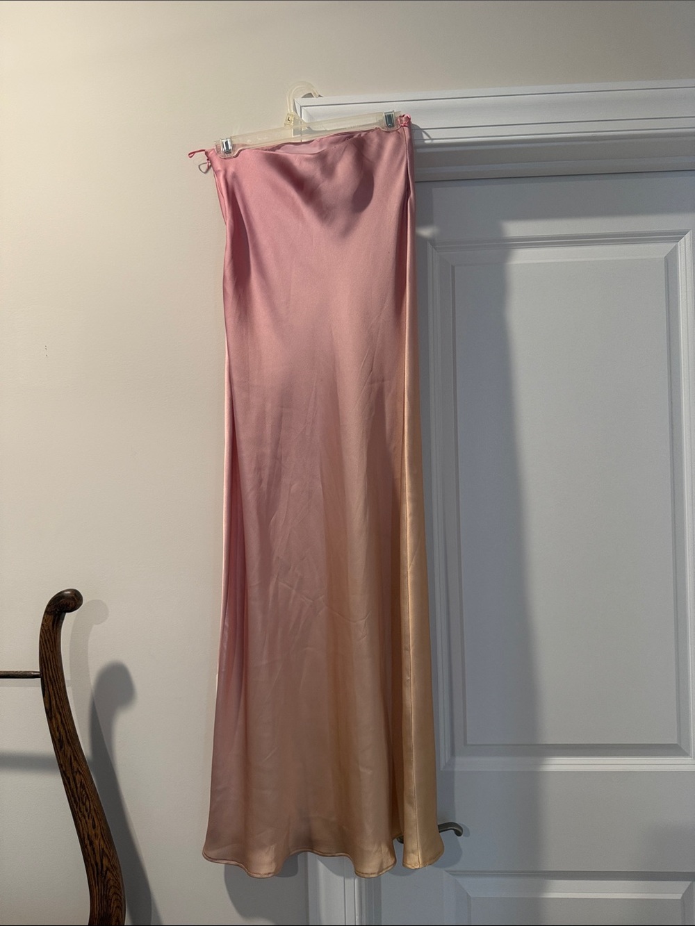 Zara Pink-to-Cream Ombre Satin Midi Slip Dress